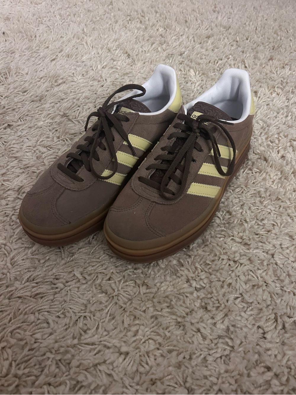 Women’s Adidas Gazelle Bold Yellow and Brown Sneakers - Picture 2 of 5